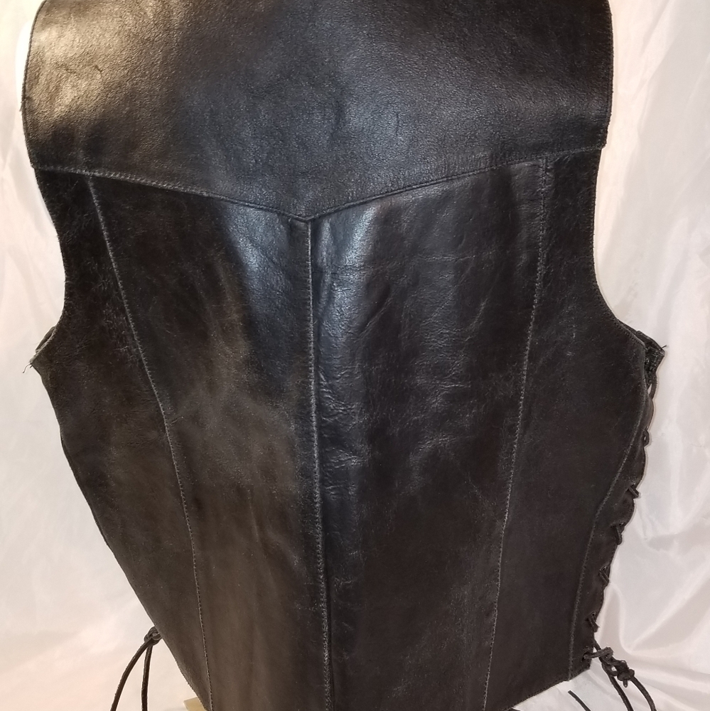 Leather Vest Mens Black Laced sides Size 48 - Picture 4 of 8